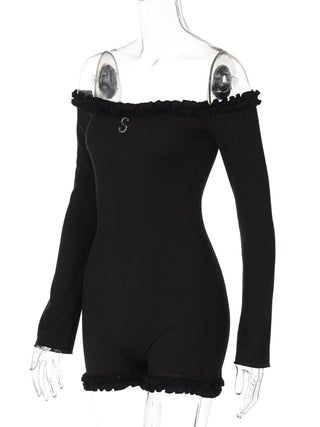Long sleeve off shoulder ribbed romper