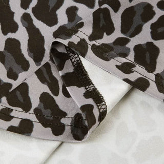 Leopard print long sleeve v neck lace hem bowknot top