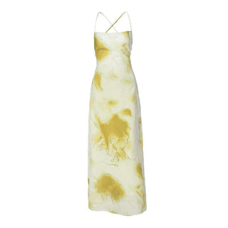 Tie dye print high slit cross back cami maxi dress