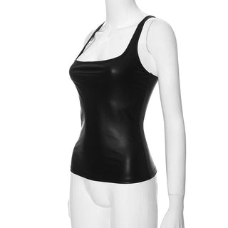 U neck PU leather tank top