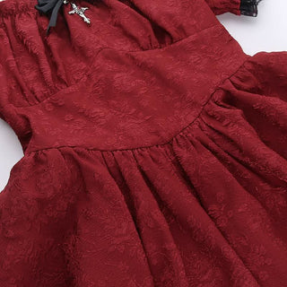 Off shoulder short sleeve lace hem ruffle bowknot mini dress