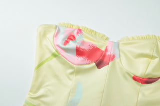 Flower print ruffle tube mini dress