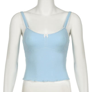 Ribbed bowknot solid backless cami top