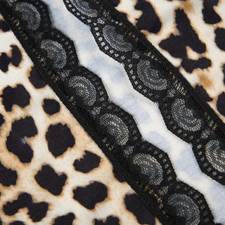 Long sleeve lace hem leopard print ruffle self tie top