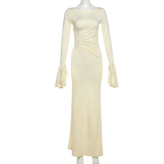 Long flared sleeve ruched maxi skirt set