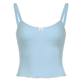 Ribbed bowknot solid backless cami top