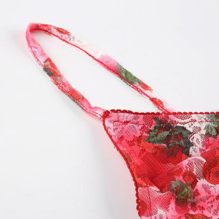 V neck flower print lace see through cami top