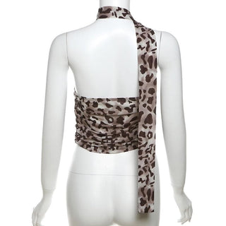 Leopard print ruched scarf tube top