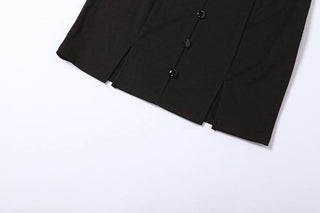 Long sleeve turnover collar button hollow out cut out mini dress