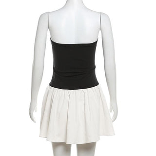 Ruched backless contrast sleeveless tube mini dress