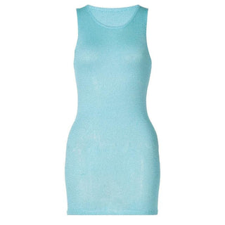 Sleeveless u neck knitted solid mini dress