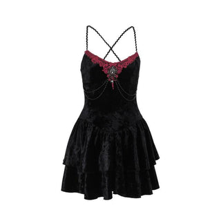 V neck beaded velvet cami mini dress
