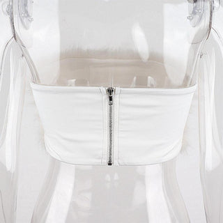 Fluffy zip-up back solid tube top