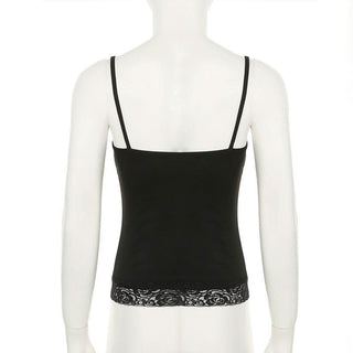 Beaded v neck lace hem backless cami top