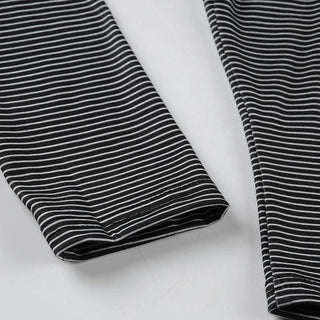 Long sleeve u neck striped backless top