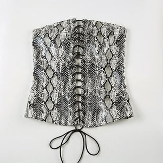 Snakeskin print corset lace up tube top