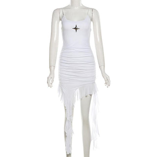 U neck sart applique ruffle irregular cami mini dress