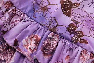 Deep v neck halter flower print ruffle mini dress
