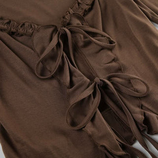 Long sleeve ruffle self tie top