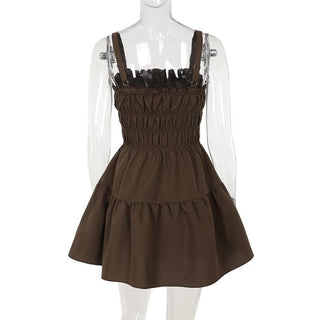 Smocked ruched bowknot ruffle cami mini dress