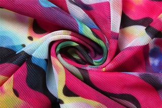 One shoulder irregular mesh print mini skirt set