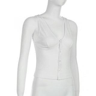 Sleeveless v neck button solid top