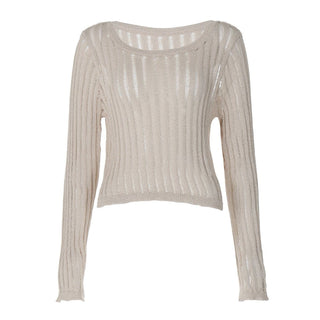 Long sleeve u neck knitted solid top