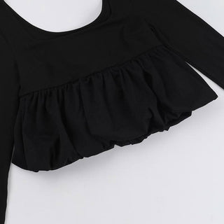 U neck long sleeve solid top