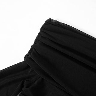 Off shoulder long sleeve mesh patchwork ruched hollow out maix dress