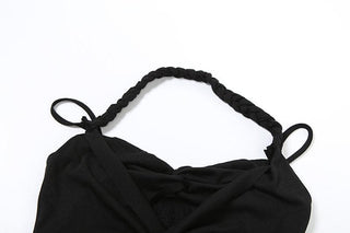 Halter ruched lace patchwork v neck cami top