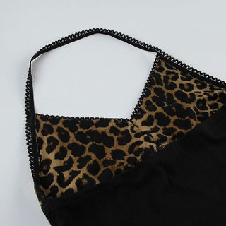 Halter v neck leopard print bowknot top