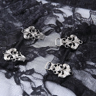 Long sleeve solid high neck metal button lace hem shrug top
