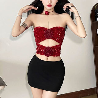 Flower applique hollow out tube cut out top