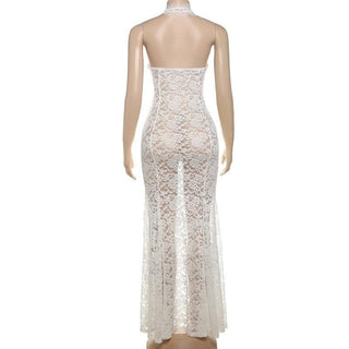 Halter lace see through hollow out cut out maxi dress-final-sale