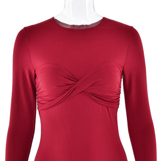 Long sleeve crewneck ruched cross front maxi dress