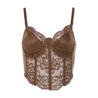 V neck lace bustier solid backless cami top