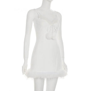 V neck fluffy cami mini dress