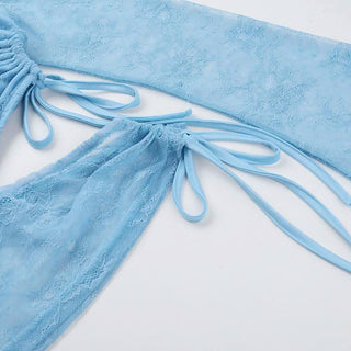 One shoulder drawstring self tie lace top