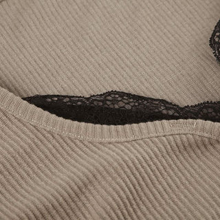 Long sleeve lace hem patchwork button top