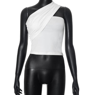 One shoulder irregular ruched solid crop top