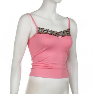 Lace hem bowknot backless contrast cami top