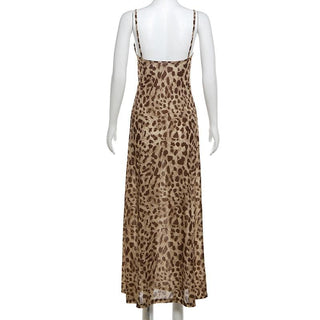 Leopard print cowl neck cami maxi dress