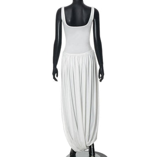 U neck ruched high slit backless cami maxi dress-final-sale