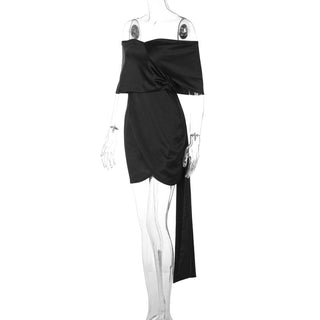 Off shoulder solid zip-up mini dress