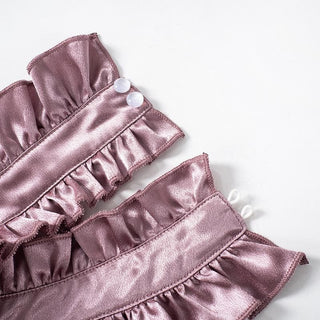 Halter ruffle ruched satin backless top