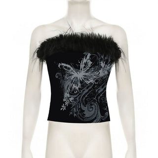 Butterfly print fluffy tube top