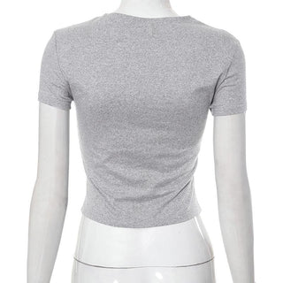 Embroidery contrast short sleeve crewneck crop top