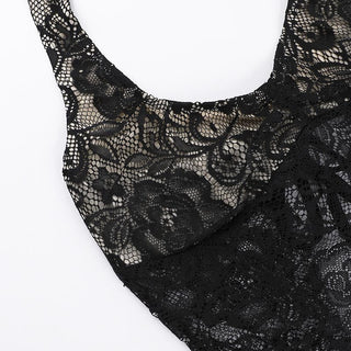 Halter backless lace flower pattern solid top