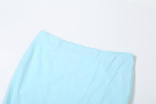 Flower applique ruffle ruched sheer mesh cami maxi skirt set