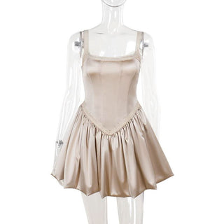 U neck lace hem ruched cami mini dress